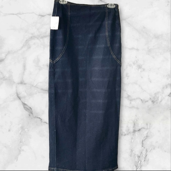 Forever 21 BLUE Denim Skirt Maxi Corset Tie Split Zipper Straight SZ S Women - Picture 4 of 7
